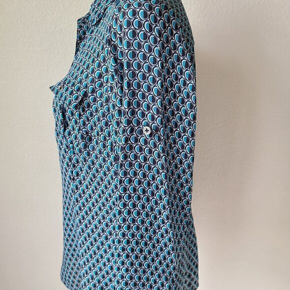 WHBM Silk Popover Blouse Shirt 8P Petite Academia Preppy Roll Tab Sleeve Office - Picture 6 of 12